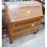 An Edwardian satinwood banded mahogany bureau, width 91cm, depth 41cm, height 99cm