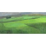 Fred Whitehead, oil on board, Open landscape, 29 x 59cm