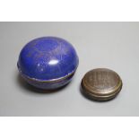 A Chinese white metal wire inlaid bronze seal paste box, 19th century and a cloisonne box, 8cm