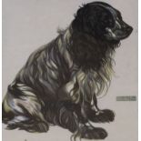 Norbertine Bresslern Roth (Austrian, 1891-1978), coloured wood engraving, Seated spaniel, signed