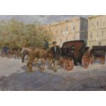 Francesco Tammaro (1939-), oil on board, Carriage horse and driver, signed and dated 1970, 30 x