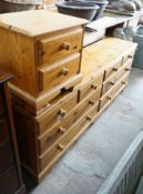 A modern pine double chest, width 192cm, depth 44cm, height 71cm and a similar two drawer bedside