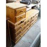 A modern pine double chest, width 192cm, depth 44cm, height 71cm and a similar two drawer bedside