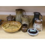 Studio ceramics to include: a Keith Smith jug, a Richard Batterham covered jug, a Winchcombe pottery