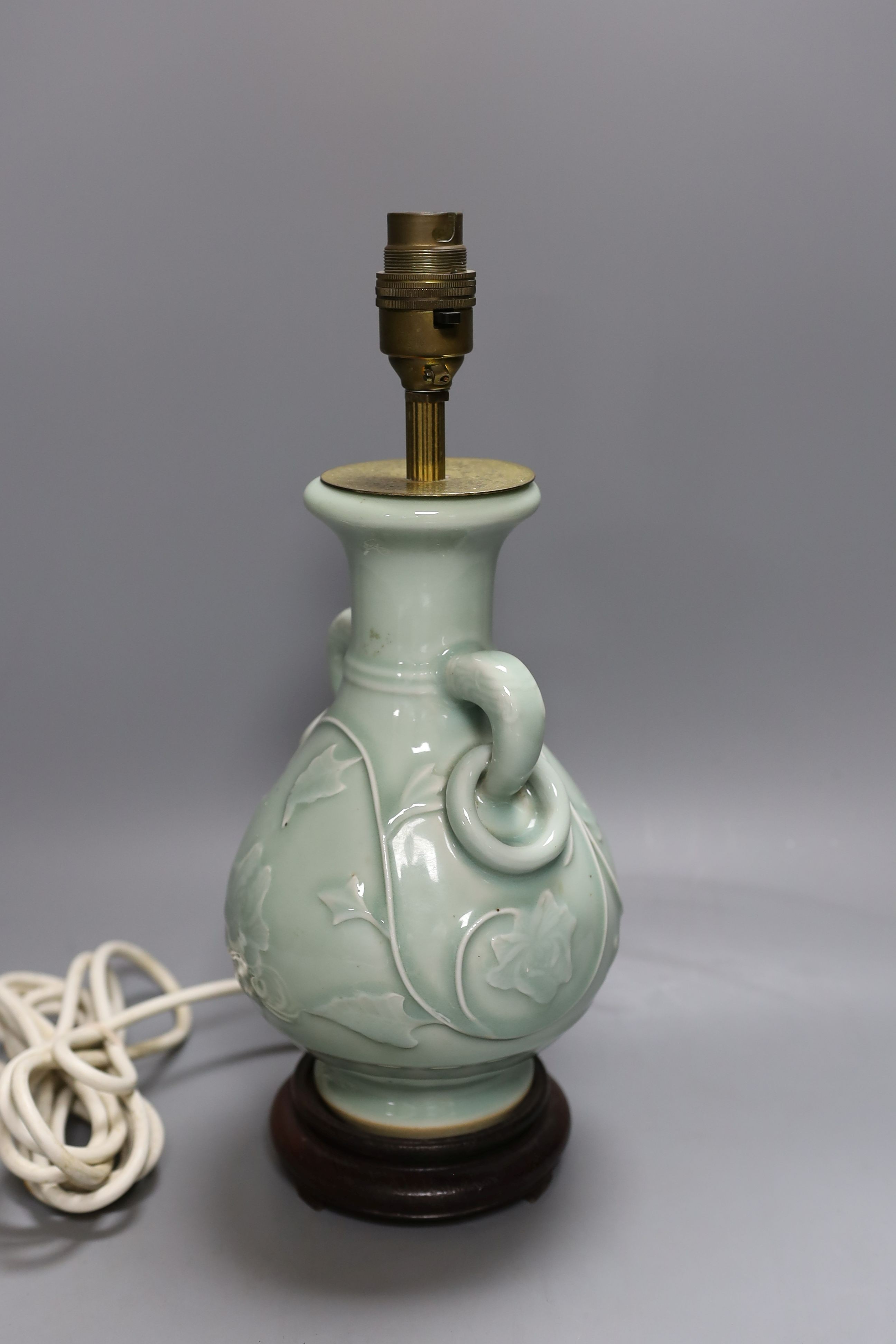 A Chinese celadon glazed two handled table lamp - Image 2 of 3