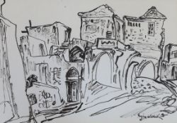 Paul Wilhelm, ink on paper, Mediterranean houses, signed, 34 x 49cm