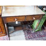 A Regency faded mahogany two drawer side table, width 92cm, depth 41cm, height 77cm