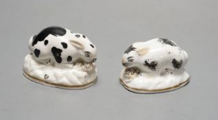 Two Staffordshire porcelain toy models of rabbits, c.1830–50,Provenance: Dennis G. Rice collection,5