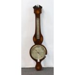 A George III inlaid mahogany wheel barometer and thermometer, the silvered dial marked Smith,