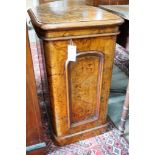 A Victorian figured walnut bedside cabinet, width 42cm, depth 38cm, height 75cm