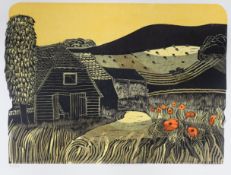 Robert Tavener (1920-2004), artist proof print, 'Harvesting near Glyndebourne - Sussex No.2', signed