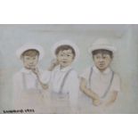 An oil on canvas, Triple portrait of Prince Hiro of Japan, signed and dated 1971, 40 x 60cm