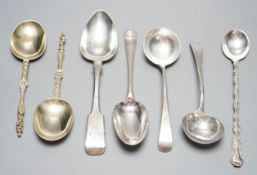 A pair of George III silver Old English pattern sauce ladles, London, 1782, 18cm, a pair of