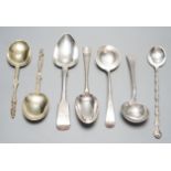 A pair of George III silver Old English pattern sauce ladles, London, 1782, 18cm, a pair of