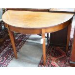 A George III mahogany D shaped side table, width 122cm, depth 59cm, height 73cm