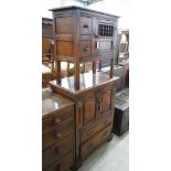 A reproduction oak television cabinet together with a smaller hutch cabinet, larger width 81cm,