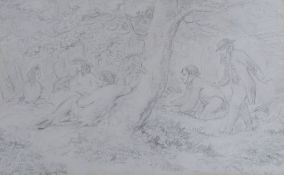 George Cruikshank (1792-1878), pencil drawing, 'The Picnic', signed, 20 x 32cm