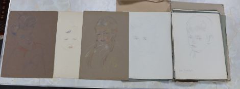 Athene Andrade (1908-1975), a folio of assorted watercolour and coloured pencil portrait sketches,