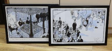 Mac - Stanley McMurtry (1936-), two original ink and watercolour cartoons, 'Job Cuts' and 'Royal