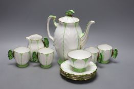 An Aynsley green and white butterfly handled part tea service