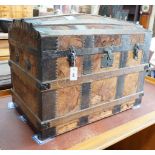 A late Victorian iron bound domed top trunk, length 82cm, depth 48cm, height 60cm