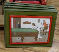 After Lance Thackeray, set of four prints, A Billiard Match, framed, 29 x 41cm