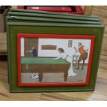 After Lance Thackeray, set of four prints, A Billiard Match, framed, 29 x 41cm