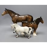 3 Beswick horses, including a Suffolk Punch. Tallest 29cm