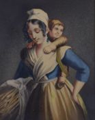 D. Lynch (19th C.), watercolour, Harvest woman carrying a child, inscribed verso, 12 x 9cm