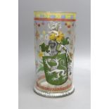 A late 19th century German Historismus glass vessel (humpen) with enamel decoration - 23.5cm tall
