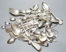 A set of six early Victorian Irish silver fiddle pattern table spoons, Philip Weekes, Dublin, 1844