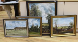 Raymond Price (20th century), four oils on board, Landscape after Constable, Beach scene,