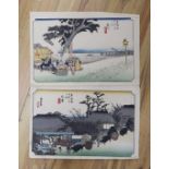 Hiroshige, two woodblock prints, Stations of the Tokaido Road, 25 x 37cm, unframed