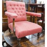 A Victorian mahogany upholstered armchair, width 64cm, depth 60cm, height 80cm