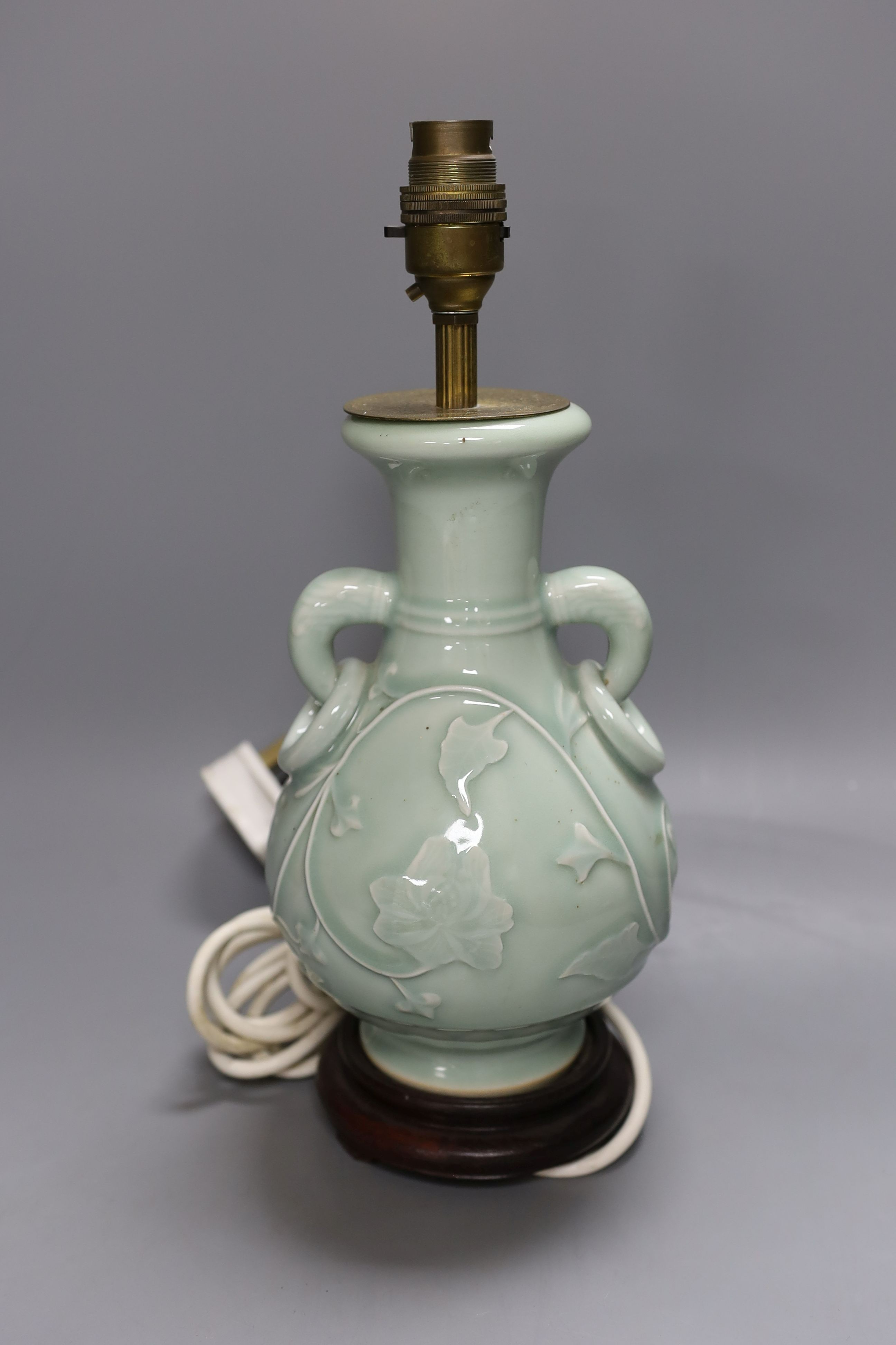A Chinese celadon glazed two handled table lamp - Image 3 of 3