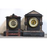 Two Victorian marble and black slate mantel clocks, tallest 32cm