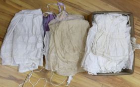 A collection of ladies chemises, petticoats and other textiles (1 box)