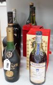 Four 1 litre bottles of cognac including Martell Cordon Bleu, Courvoisier, Martell and Remy Martin