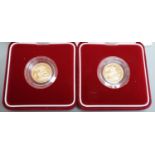 Two cased gold proof half sovereigns, 2000.