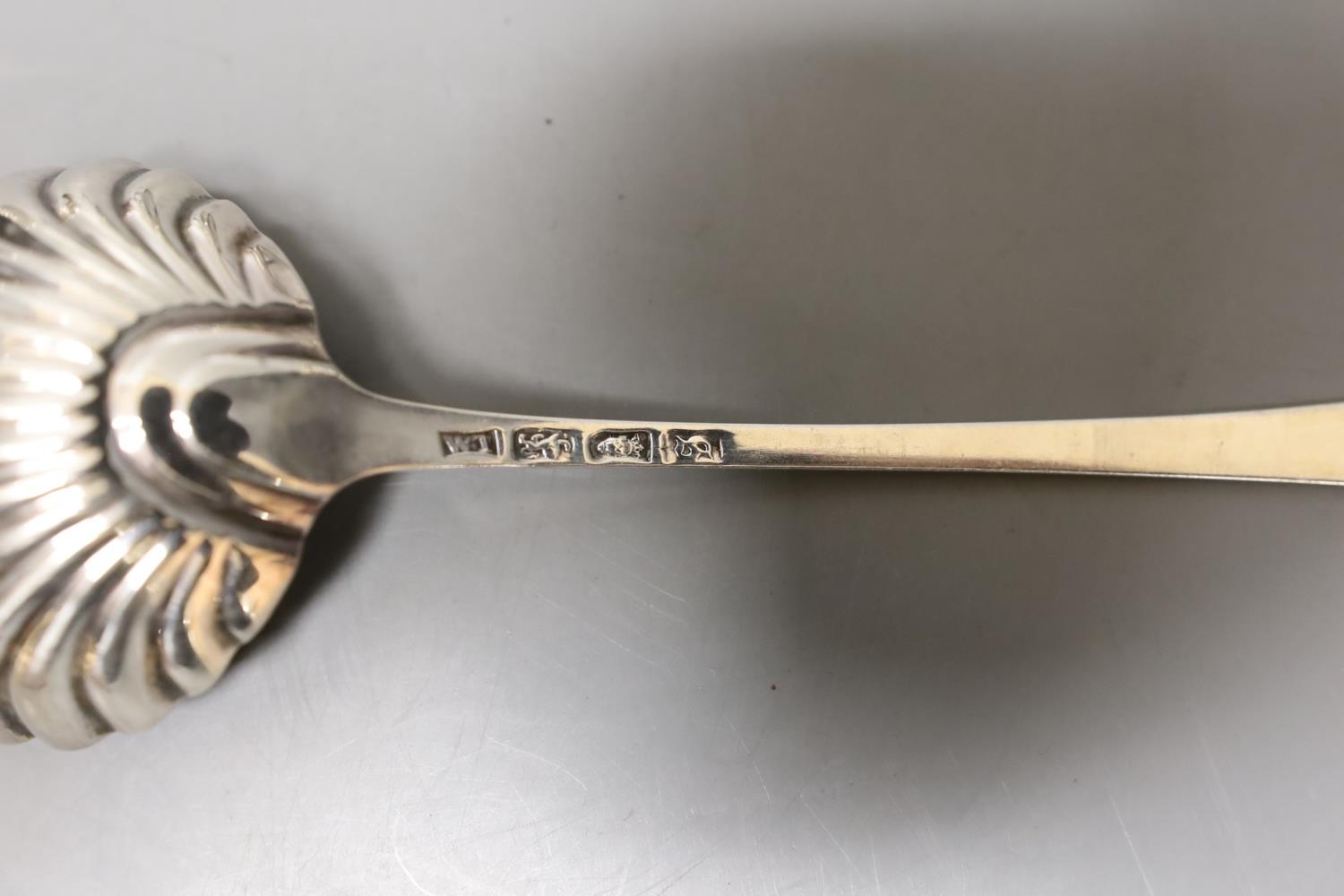 A set of four George III silver Old English pattern feather edge sauce ladles, London, 1771, 17.6cm, - Image 3 of 3