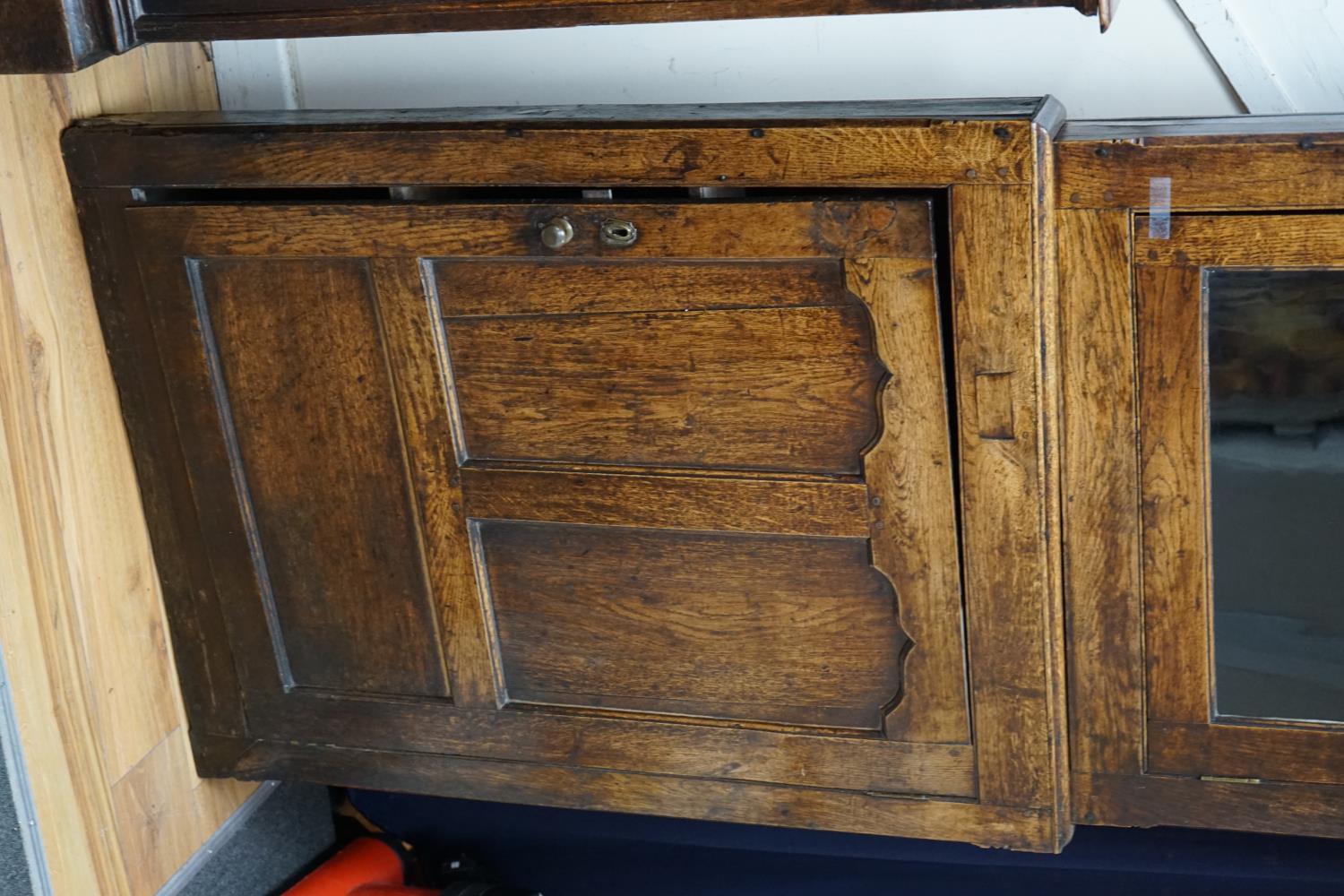 An 18th century two-sectional Provincial oak standing corner cupboard, width 80cm depth 30cm - Image 3 of 5