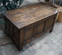 A small 17th century style oak coffer, width 96cm depth 49cm height 53cm