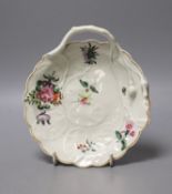 Worcester fine leaf shaped dish of blind earl type painted with polychrome flowers c.1770 - 15.5cm