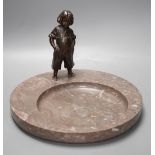 A 19th century bronze and marble figural dish, 29.5cm diameter