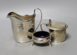 A George III silver cream jug, London, 1794, 10.3cm, a Georgian silver mustard pot and a Georgian