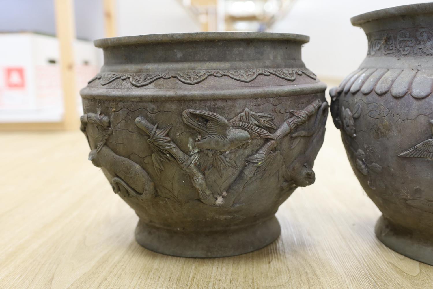 Two Japanese bronze planters,top being 25 cms diameter. - Image 2 of 3