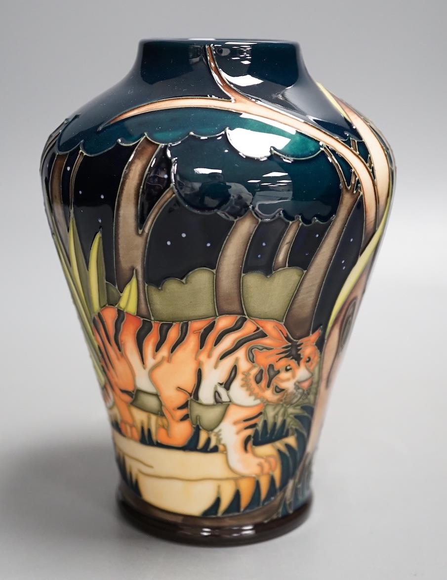 A Moorcroft 'tyger tyger' vase, MCC Three Star Exclusive, by Vicky Lovatt, 2008, boxed,15.5 cms