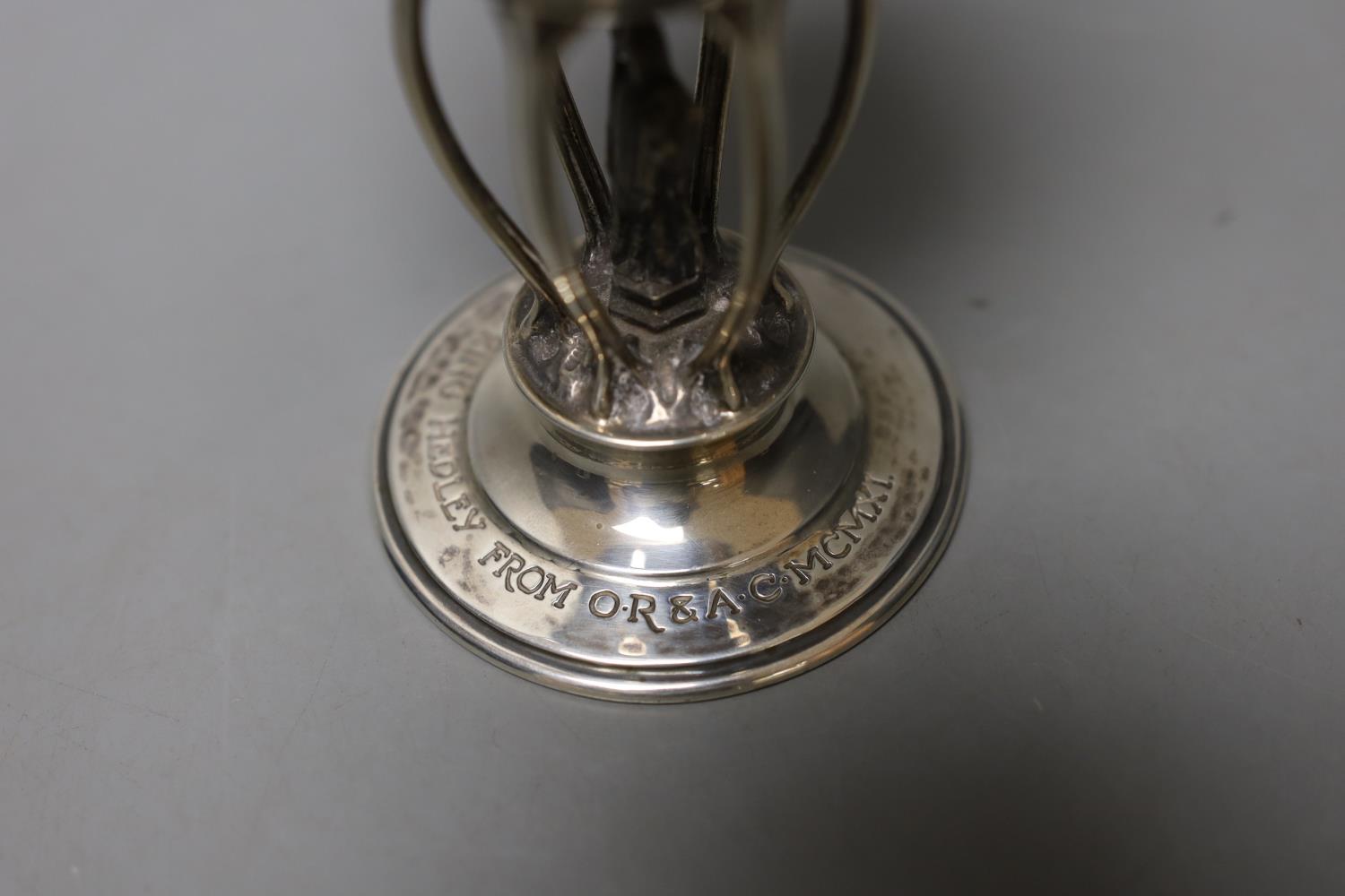 A George V Arts & Crafts planished silver presentation ecclesiastical goblet by Ramsden & Carr, with - Image 3 of 4