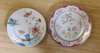 Two pairs of 18th century Chinese export famille rose plates,largest 26 cms wide.