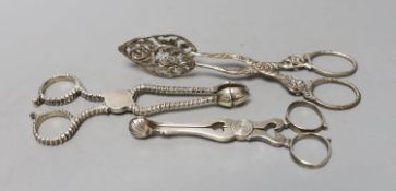 Two pairs of 18th century silver sugar nips, one with makers mark SW and one other later continental